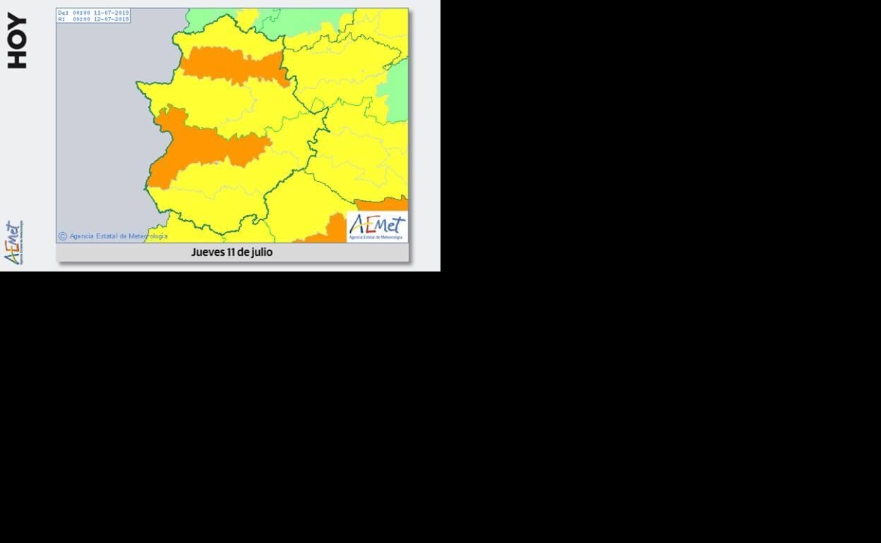 Mapa de la alerta amarilla 11 de julio 2019