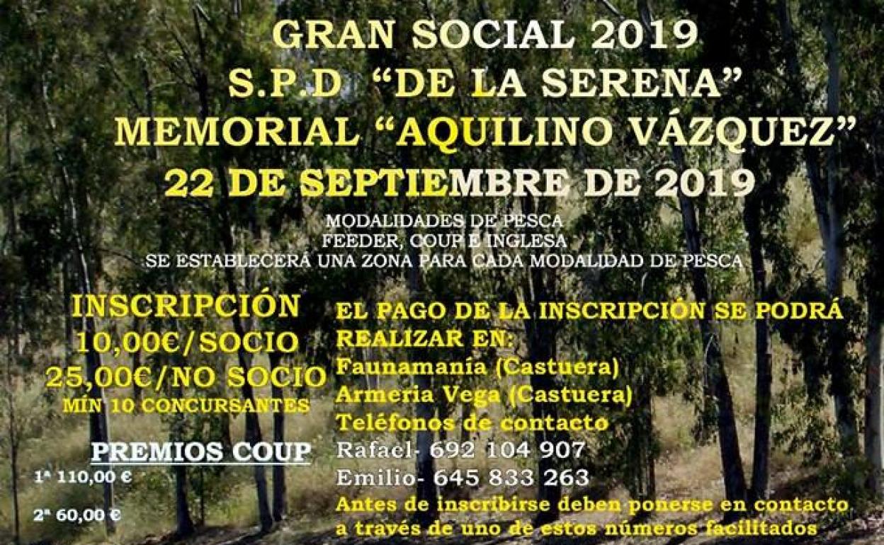 Cartel Concurso de Pesca Gran Social 'Memorial Aquilino Vázquez Caballero'