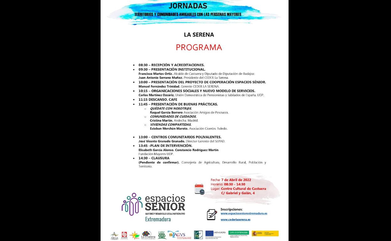 Castuera acoge las Jornadas 'Territorios y Comunidades Amigables con las Personas Mayores' el 7 de abril