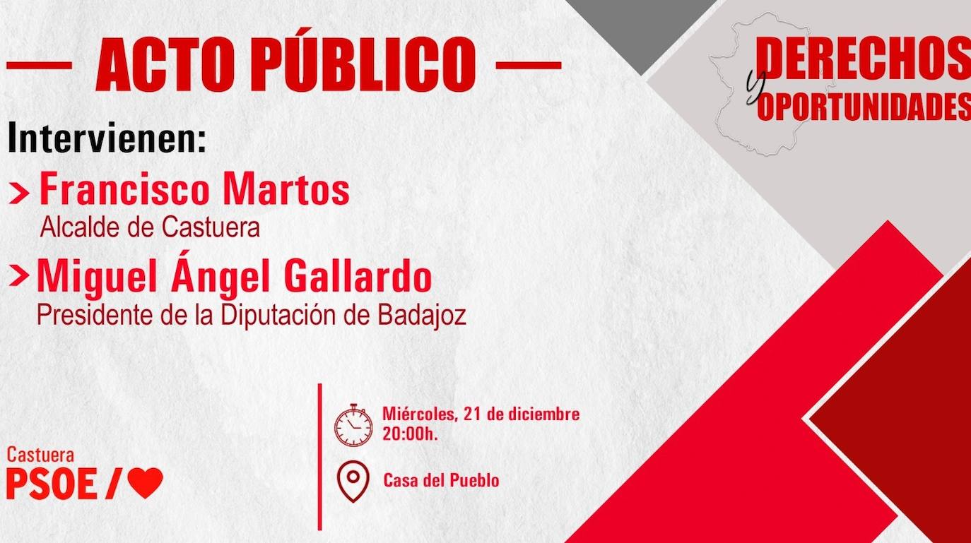 El PSOE de Castuera organiza un acto público para dar a conocer la acción explicativa «Derechos y Oportunidades»