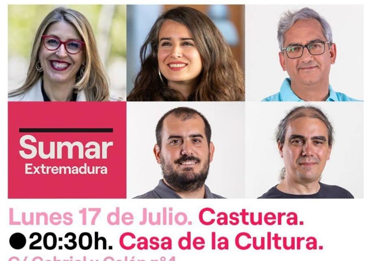 Sumar Extremadura celebrará el próximo lunes 17 de julio el mitin central de la campaña electoral del 23J