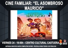 El auditorio del Centro Cultural acoge este viernes 24 de mayo la proyección de la película «El asombroso Mauricio»