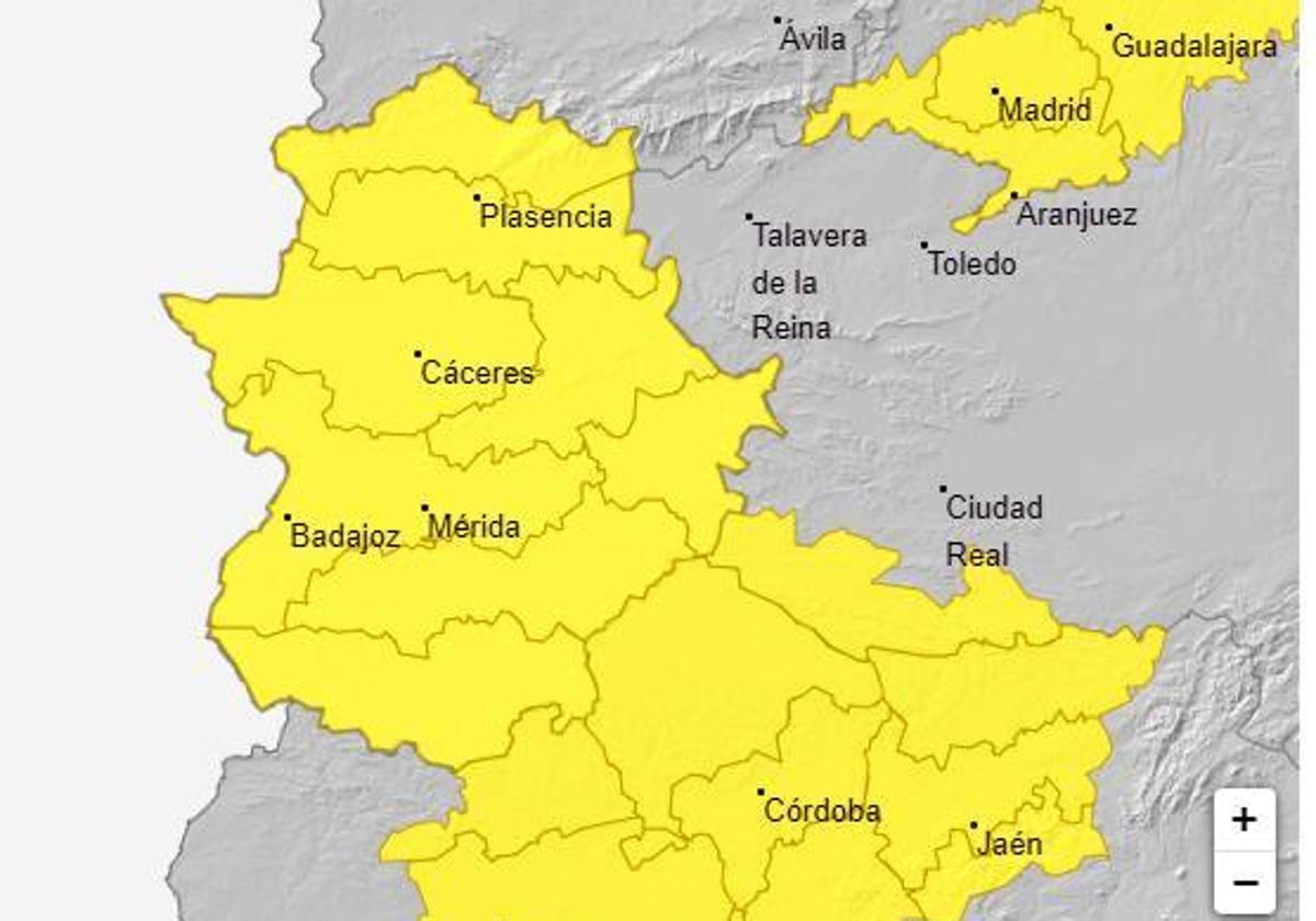 El 112 Extremadura ha activado hoy jueves la alerta amarilla por lluvias y tormentas