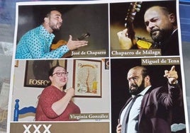 Miguel de Tena, Virginia González, José de Chaparro y Chaparro de Málaga, cartel del XXX festival flamenco de la peña Manzanito de Castuera