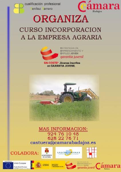 La Cámara de Comercio de Badajoz oferta un curso de ‘Incorporación a la Empresa Agraria’
