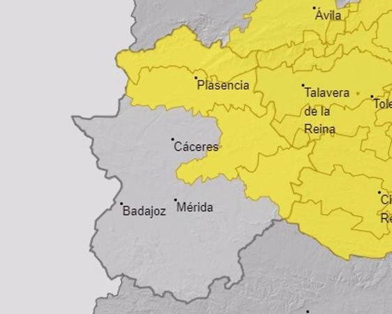 El norte de Extremadura permanece en aviso amarillo este sábado por fuertes lluvias y tormentas