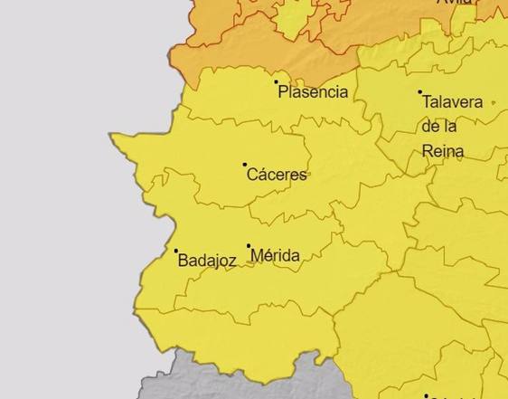El viento pone en alerta este jueves a toda Extremadura y al norte de Cáceres además por lluvias