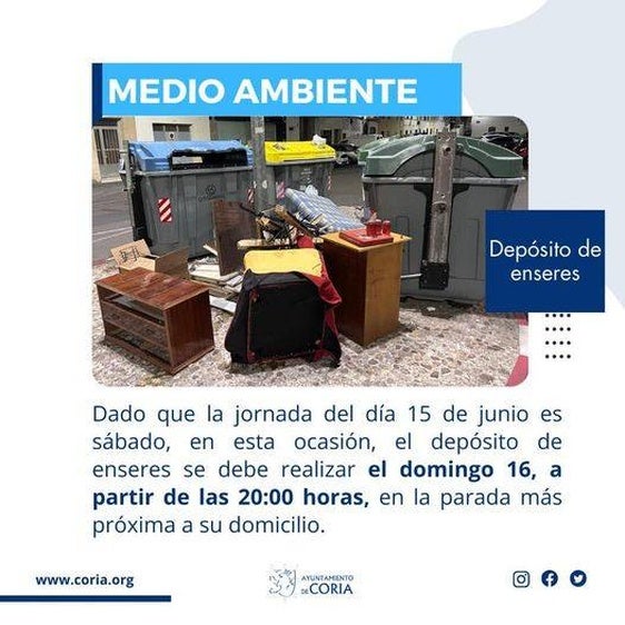 Cambio en el depósito de enseres en Coria