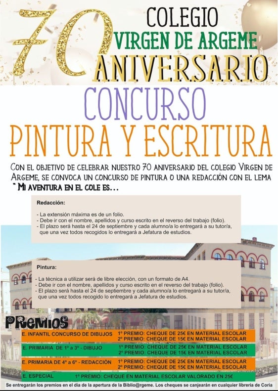 El Colegio Virgen de Argeme celebra su 70 aniversario con un concurso de pintura y escritura