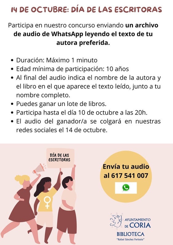 Coria celebra el Día de las Escritoras con un concurso de lectura en WhatsApp