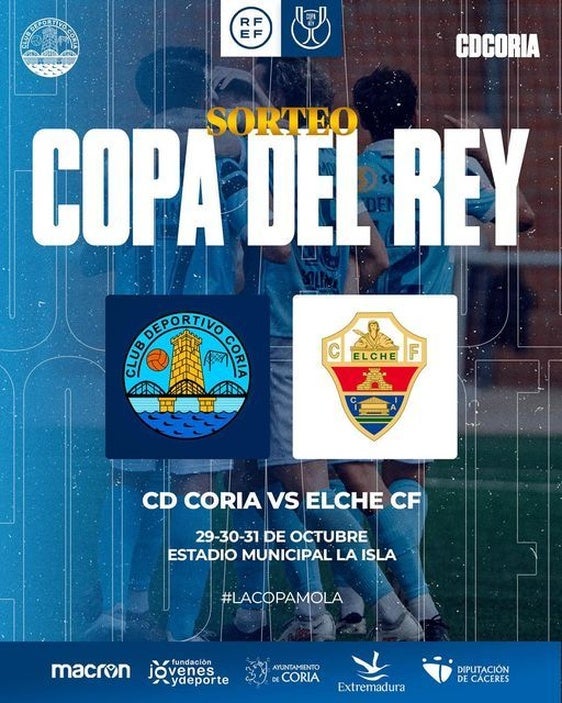El CD Coria se enfrentará al Elche CF en la Copa del Rey