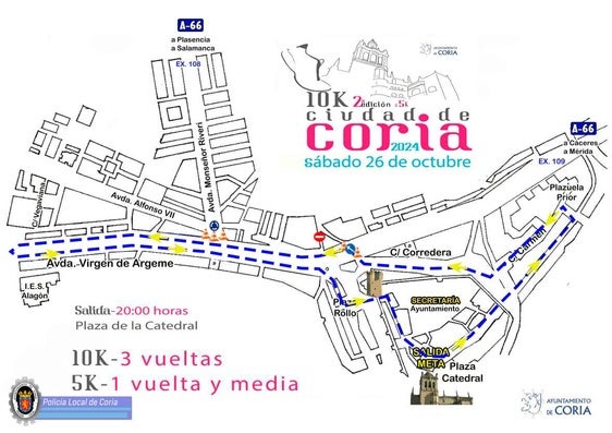Restricciones de tráfico y estacionamiento por la II Carrera Nocturna Ciudad de Coria