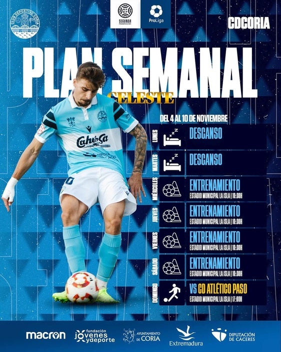 Plan semanal del CD Coria para enfrentar al CD Atlético Paso