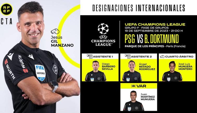 Gil Manzano arbitra esta noche el PSG-Borussia Dortmund de Champions League