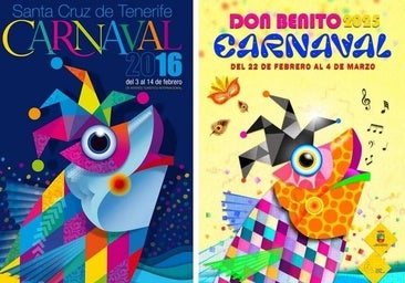 El cartel del Carnaval de Tenerife 2016 (izquierda) y el de Don Benito (derecha)