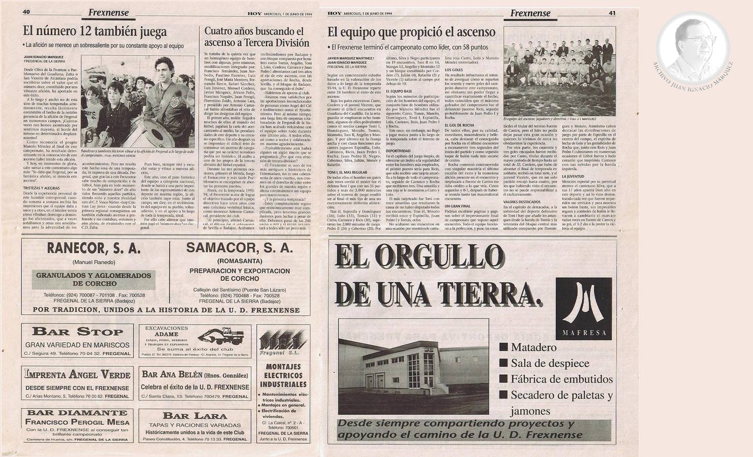 Las páginas que relataron el ascenso a Tercera División. 