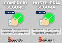 Comercios y hosteleros muestran el sello de cumplir con las medidas de seguridad frente al virus