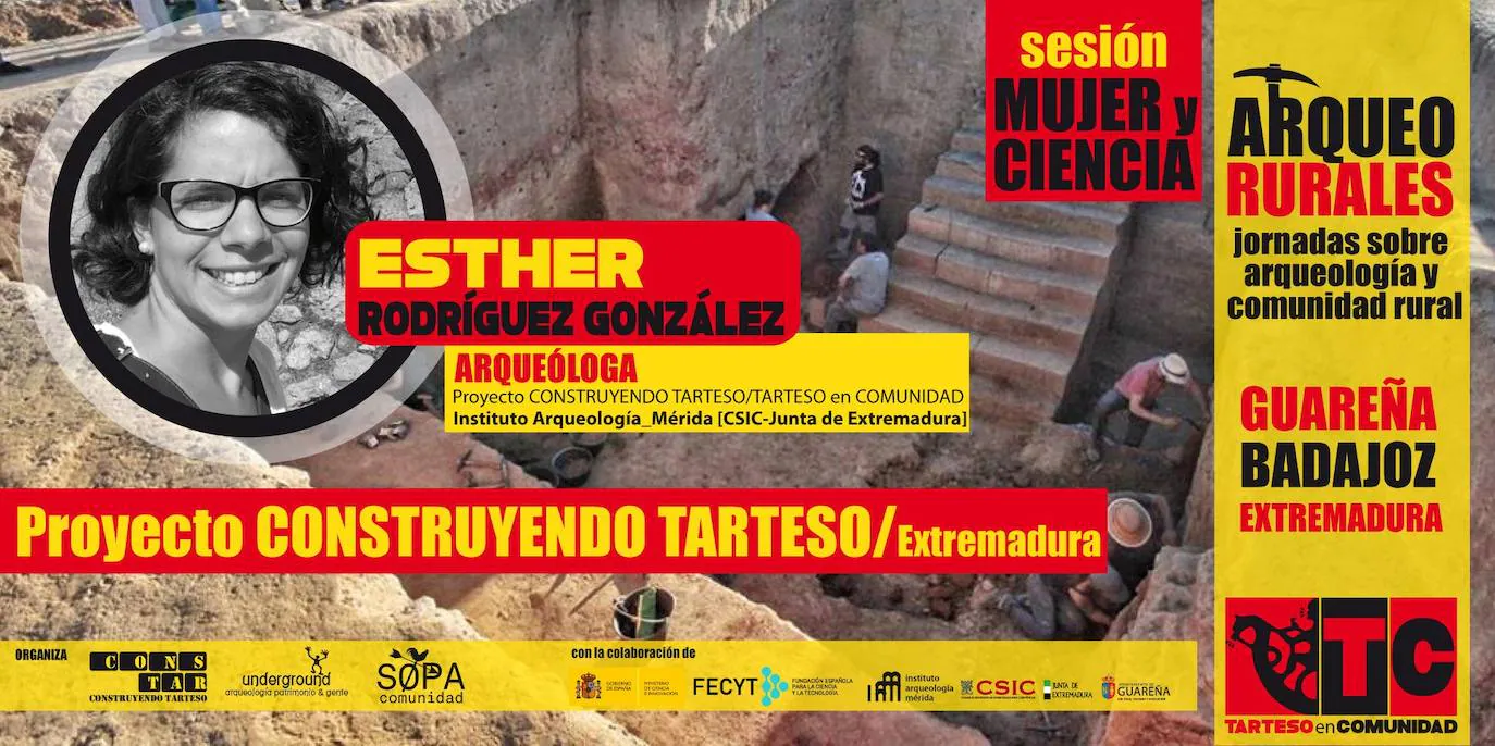 Cartel sobre la arqueológoca y directora del yacimiento del Turuñuelo, Esther Rodríguez.