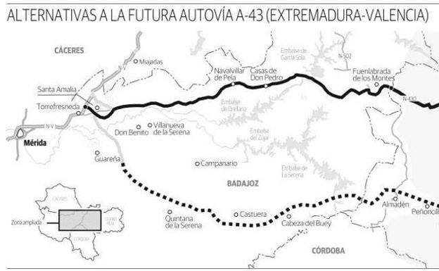 Plano proyecto A43 por Extremadura.