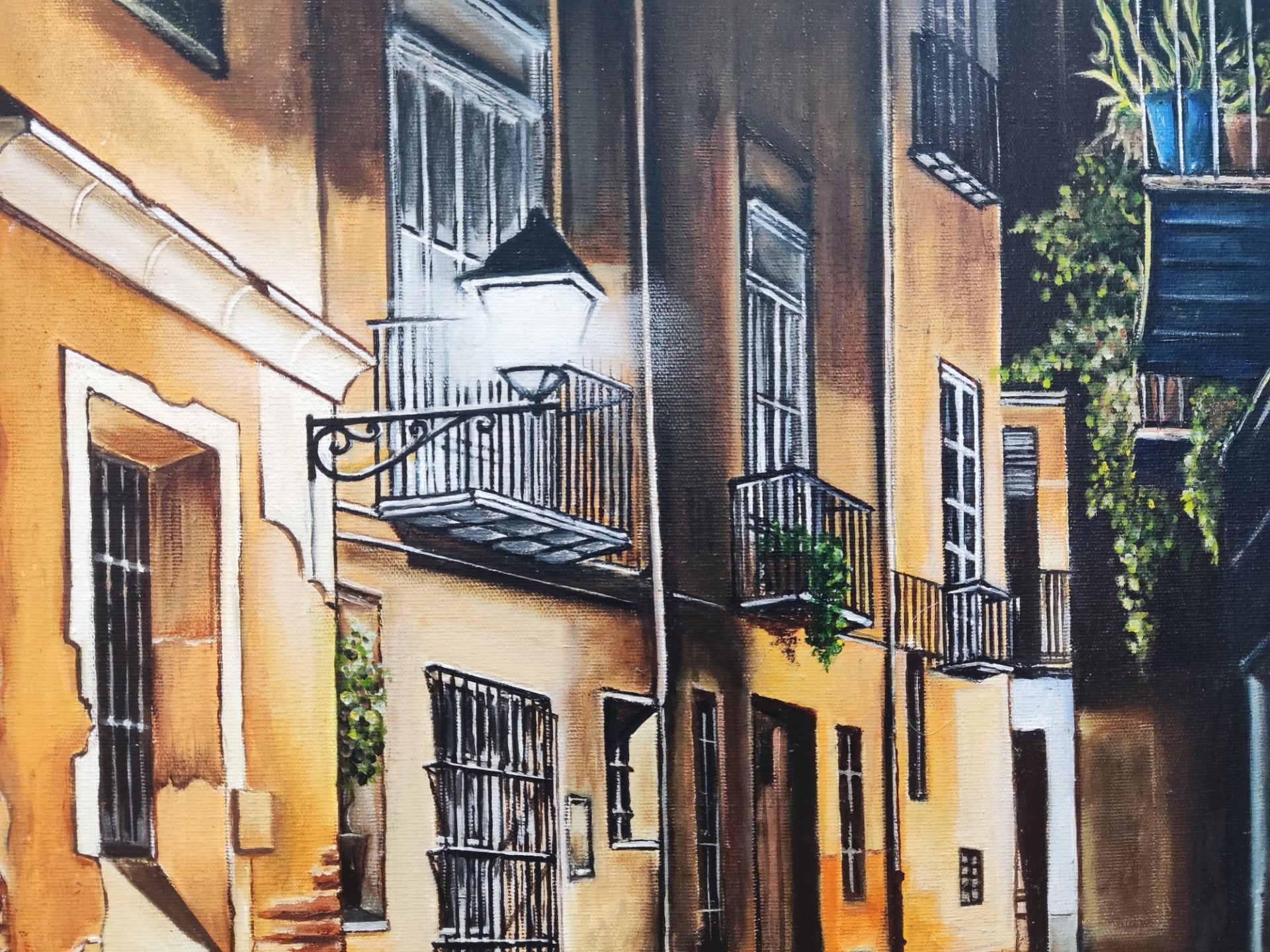 'Calle nocturna', óleo sobre lienzo.