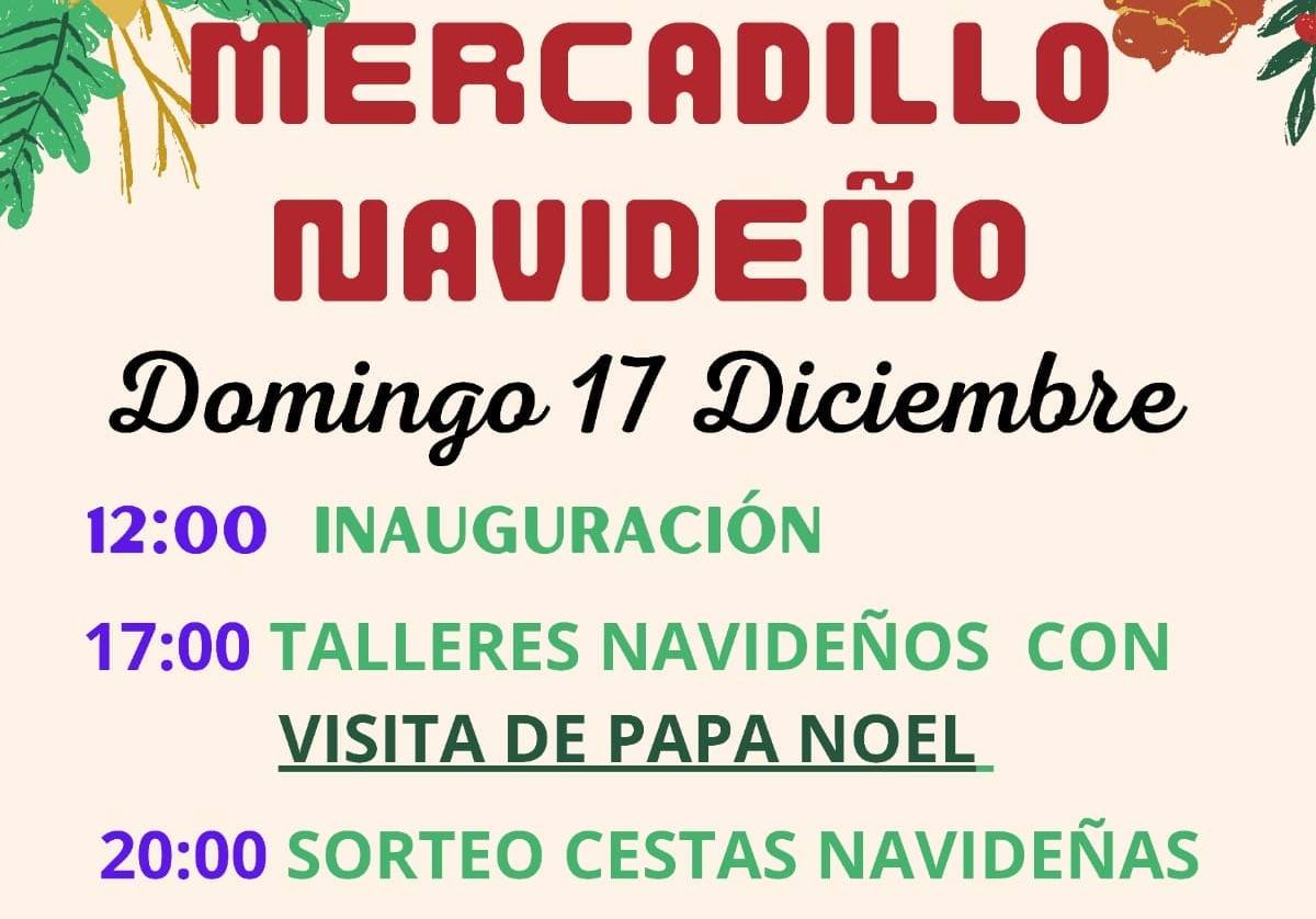 Cartel anunciador informando del horario y actividades en el Mercadillo Navideño.