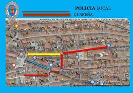 Plano de reordenación del tráfico por motivos de obras en calle Pajares.