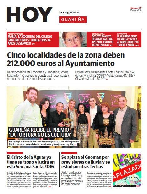 Portada del HOY Guareña número 47, correspondiente al mes de marzo de 2016.