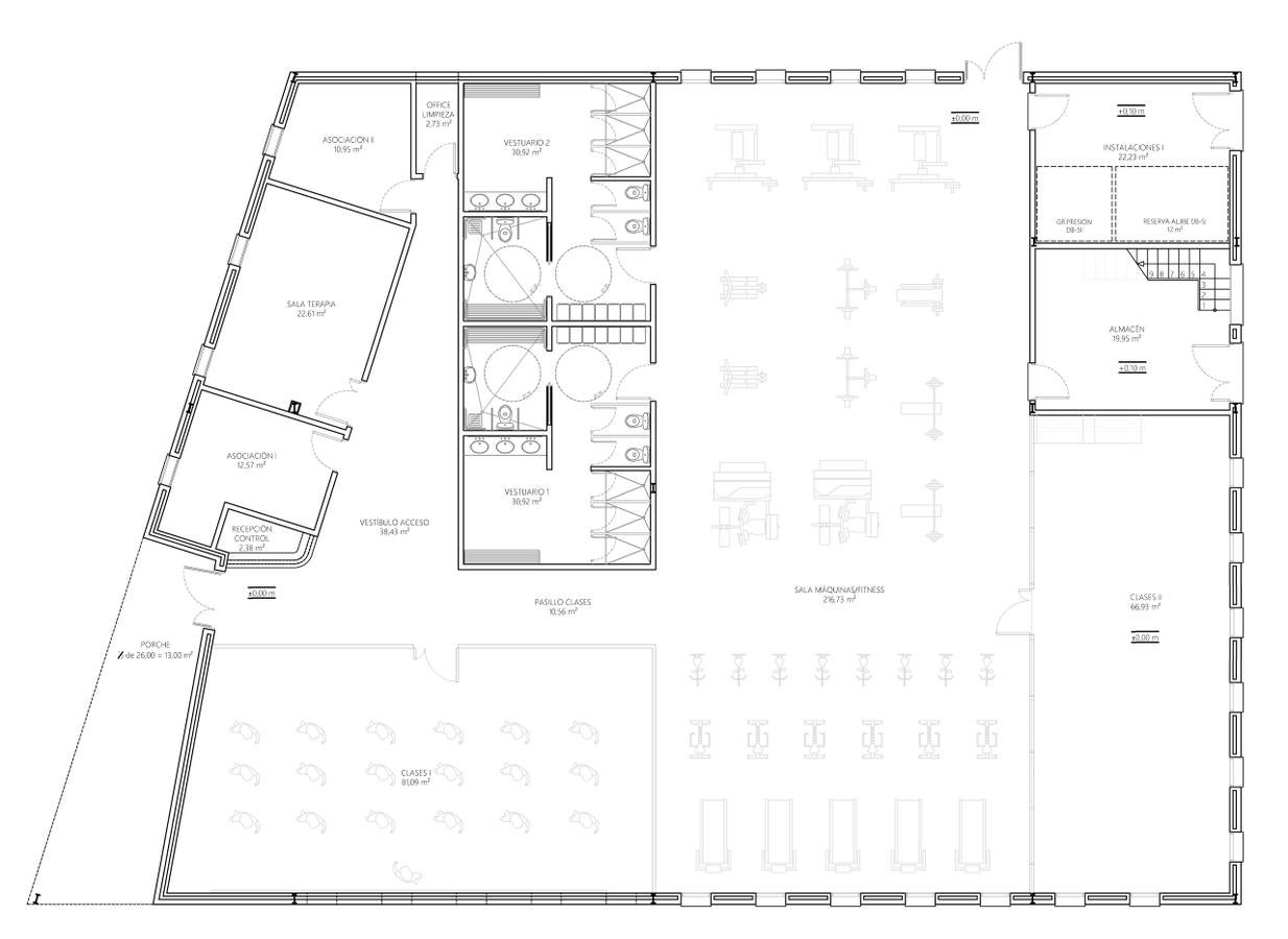 Plano del nuevo gimnasio en carretera Don Benito.