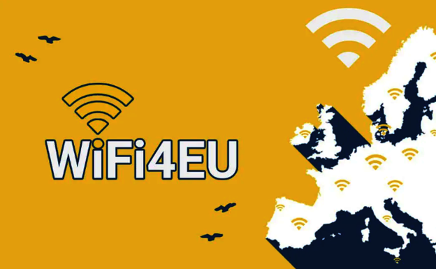 Logotipo del programa de la Unión Europea WiFi4EU, que subvencionará a la localidad para tener conexión a internet pública gratuita.