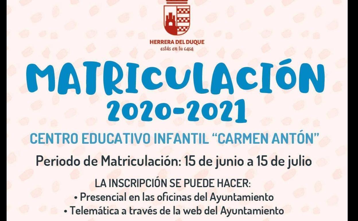 El lunes 15 de junio se abre el periodo de matriculacion del Centro de Educación Infantil