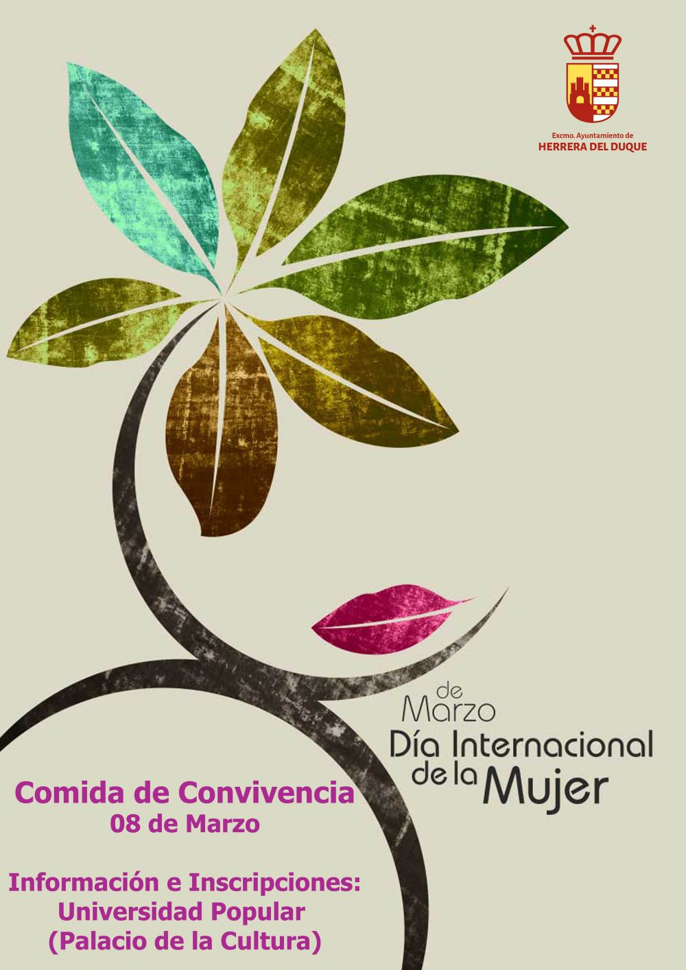 Cartel de la Comida de Convivencia en Herrera del Duque con motivo del 8 de Marzo