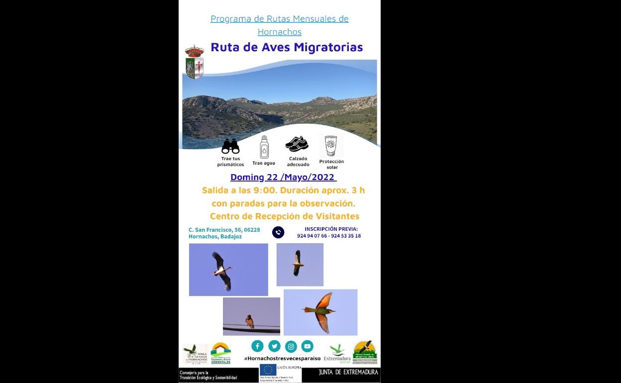La Concejalía de Turismo pone en marcha este domingo, la «Ruta de Aves Migratorias»