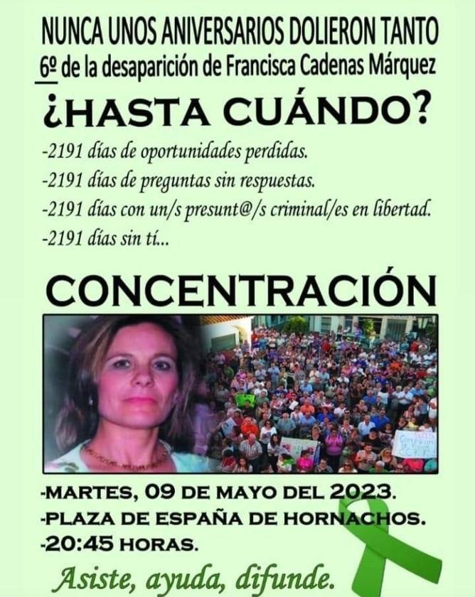 Los familiares de Francisca Cadenas invitan a los vecinos a una concentración cuando se cumplen 6 años de su desaparición
