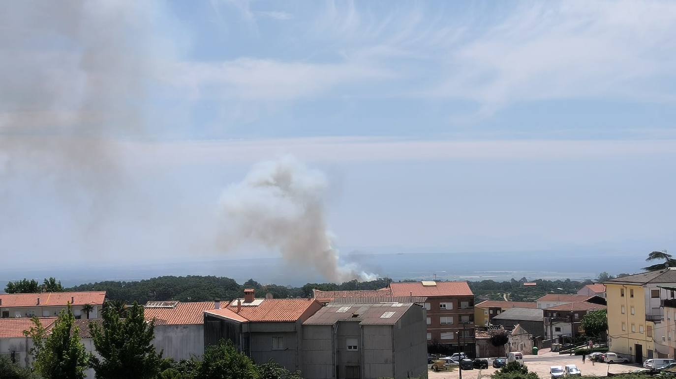 Imagen de la columna de humo del incendio declarado en el campo de tiro.