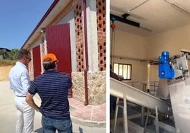 Exterior de la planta y en el interior parte de la maquinaria para el saneamiento de los vertidos.