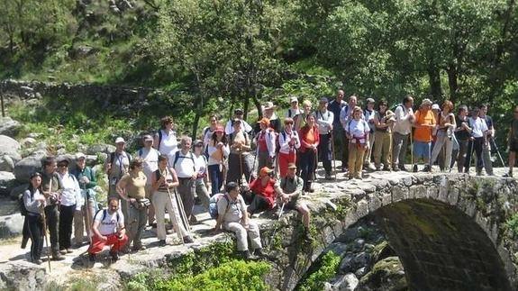 Participantes en la ruta de Carlos V, entre Tornavacas y Jarandilla. 
