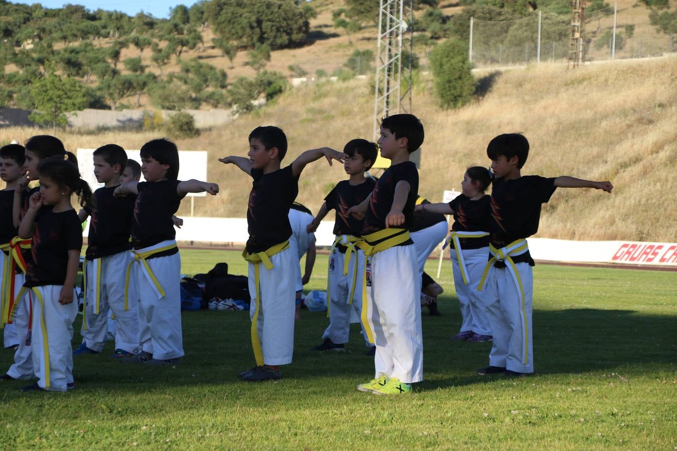 La Ciudad Deportiva 'Manuel Calzado' acogió, ayer, la clausura del curso de la Escuela Municipal de Deportes de Jerez de los Caballeros con un desfile y una exhibición por parte de los alumnos y alumnas. Casi 500 niños y niñas se han formado, este año, en las distintas modalidades deportivas: atletismo, minibasket, baloncesto, ciclismo, fútbol-sala, fútbol 8, judo, kárate, multiaventura, multideporte, pádel, patinaje artístico, tenis y zumba kids.