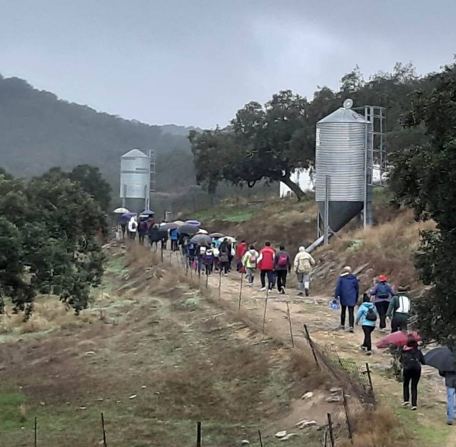 Participantes en en inicio de la Marcha por el bello entorno de La Bazana.