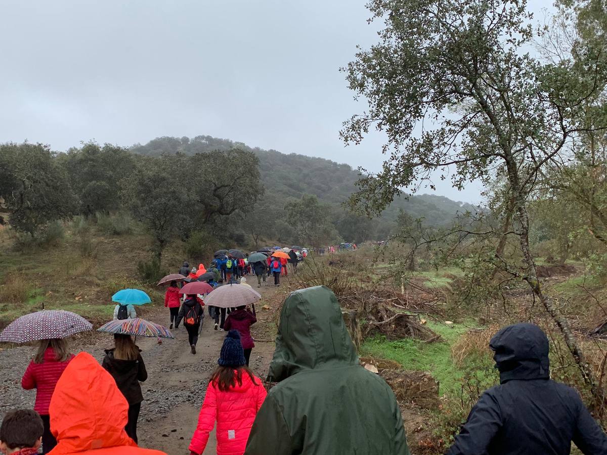 Participantes en en inicio de la Marcha por el bello entorno de La Bazana.