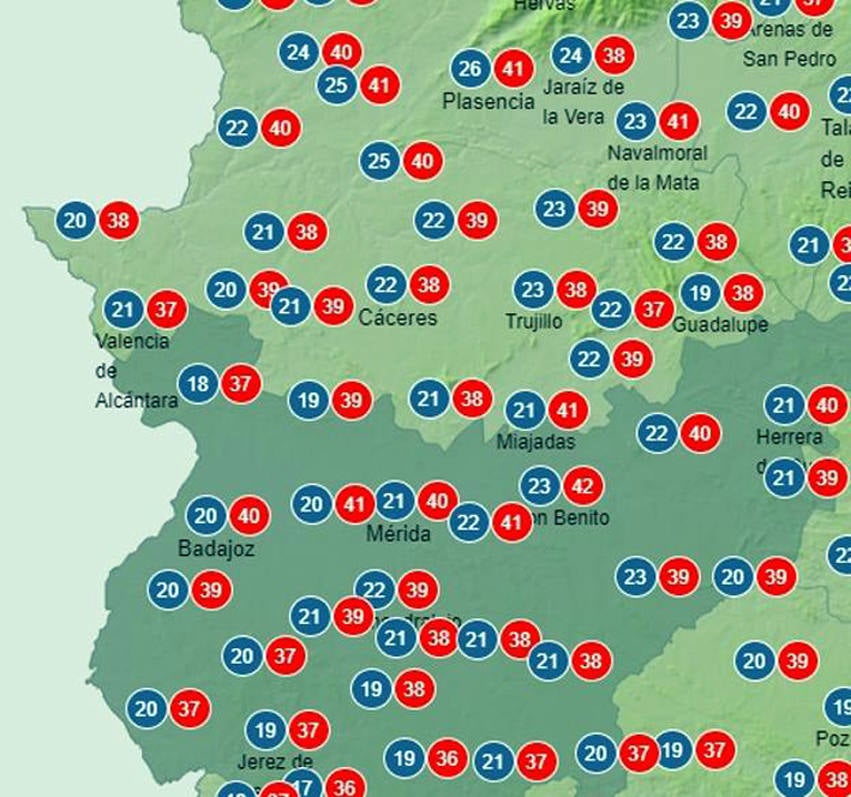 Mapa de temperaturas para la próxima semana