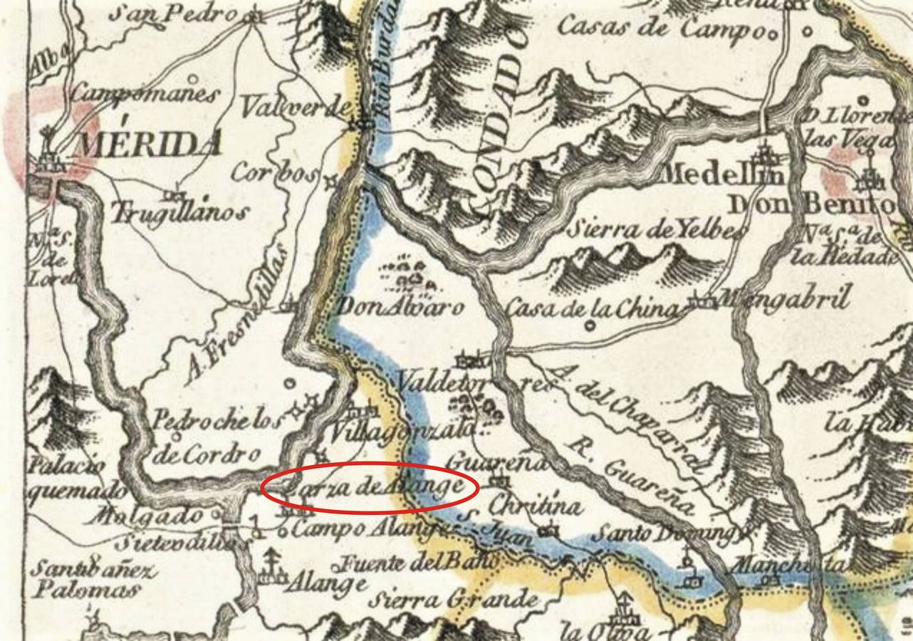 Detalle del plano de la provincia de Extremadura (T. López, 1798)