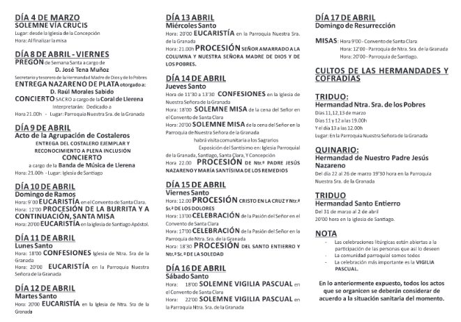 Programa completo de la Semana Santa de Llerena 2022.