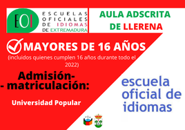 Abierto el plazo de admisión en el Aula Adscrita de Llerena de la Escuela Oficial de Idiomas