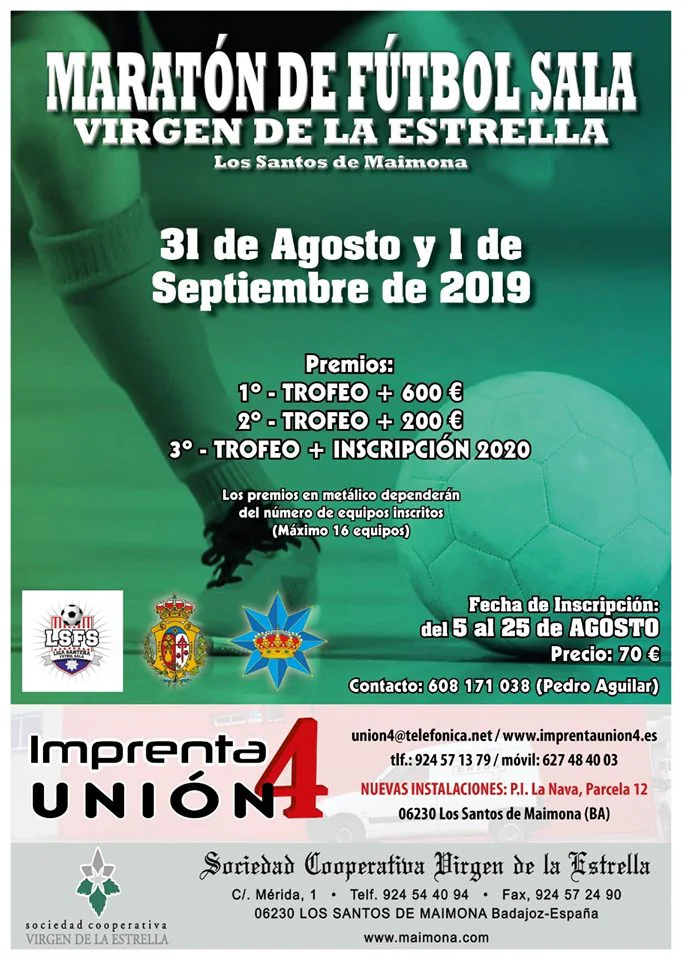Cartel de la edición 2019 del maratón de fútbol sala Virgen de la Estrella. AUTOR FUTSAL LOS SANTOS