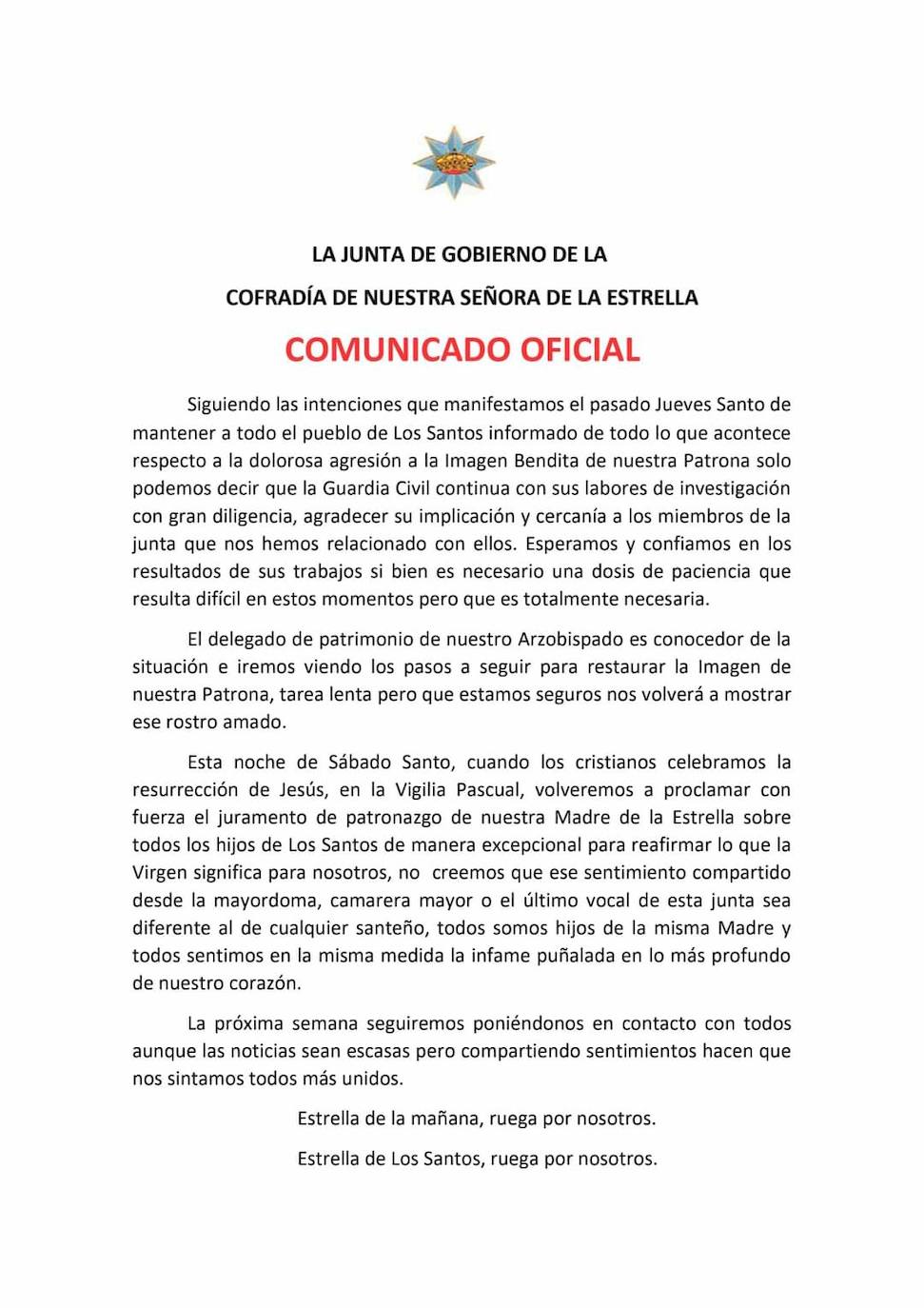 Testo íntegro del comunicado 