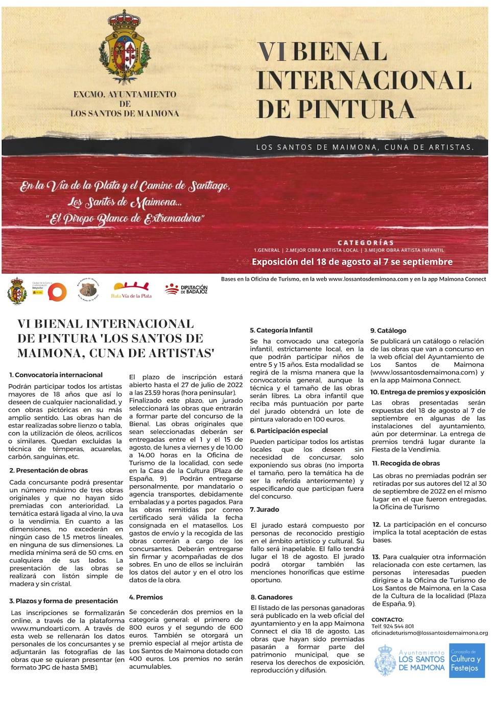 Cartel de la sexta edición de la Bienal Internacional de Pintura 'Los Santos de Maimona, Cuna de Artistas' 