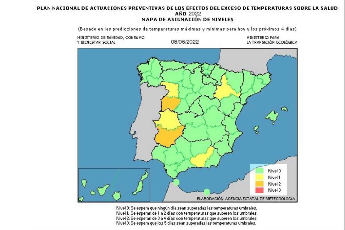 Mapa de España con las temperaturas 
