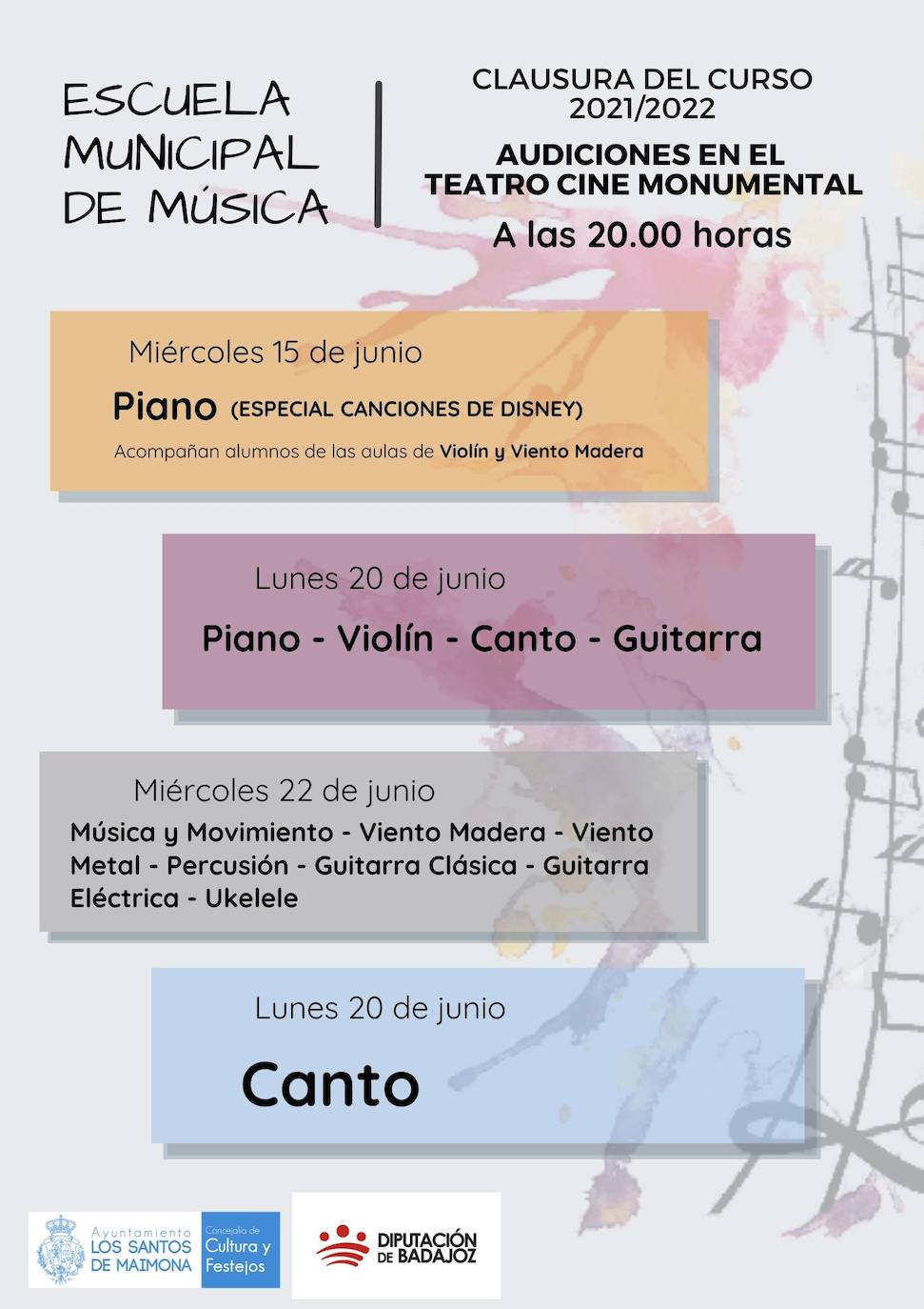 Cartel de las actuaciones de la Escuela de Música de Los Santos 