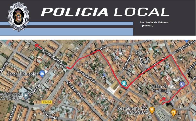Mapa con el recorrido del traslado de la Virgen al santuario 