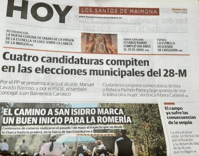 Portada periodico de papel de Hoy Los Santos correspondiemnte a mayo